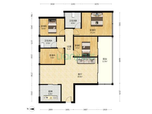 万科卓越珑远未来之光 4室1厅2卫 118平方
