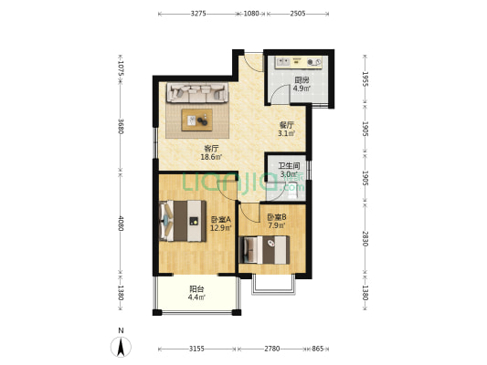 简单装修，户型方正，房本满五唯一，客厅卧室宽敞明亮-户型图