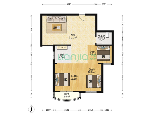 嘉日华庭 3室1厅1卫 96平方
