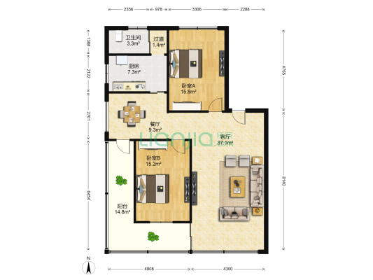 人武部住宅区 2室2厅1卫 121平方