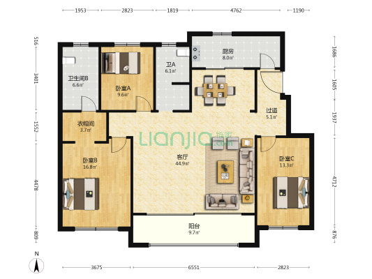 琴臻雅院 3室1厅2卫 142平方
