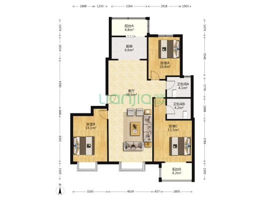涿州城西 农大人才家园150平通透大三居中间楼层采光好-户型图
