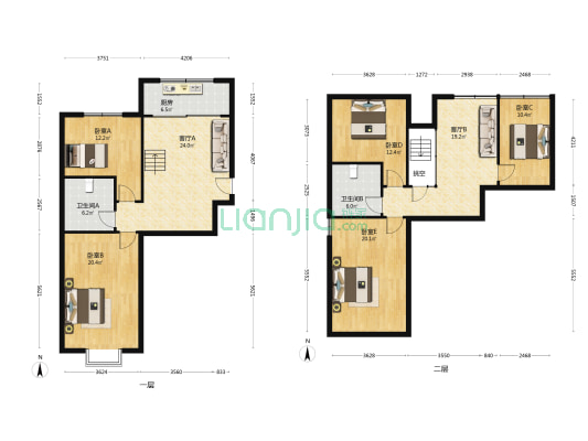 香江世纪园B组团8号楼 5室2厅2卫 120平方