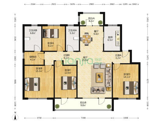 莱茵公馆 4室2厅2卫 161平方