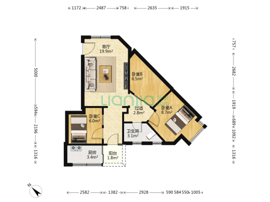 狮山阳光嘉园 3室1厅1卫 66平方