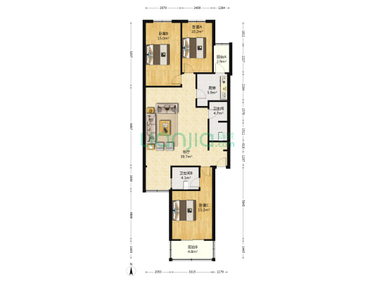 上地南路6号院 3室1厅2卫 120平方