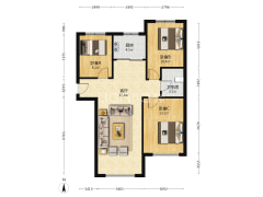 南北通透大三居室 带独立防火门.视野采光好 精装自住-涿州K2狮子城南区户型图