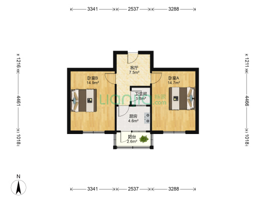舜耕路30号 2室1厅1卫 57平方