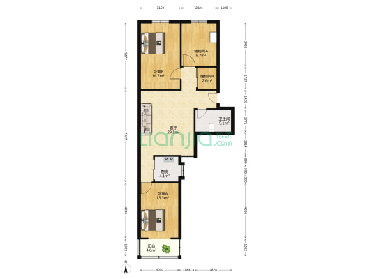 常青街扬子社区 2室1厅1卫 107平方
