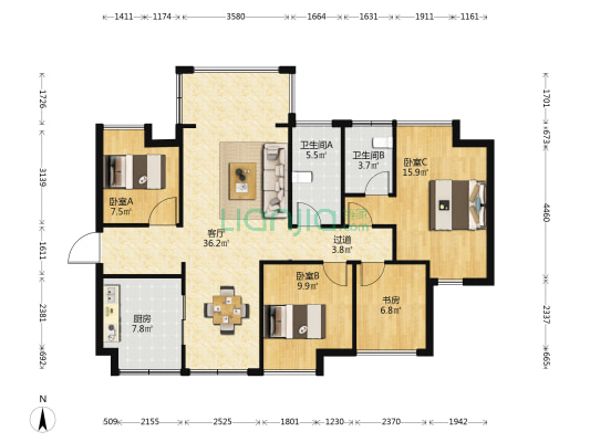 世茂福晟钱隆华府 4室1厅2卫 114平方