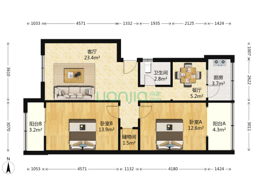 城东路27号院 2室2厅1卫 90平方