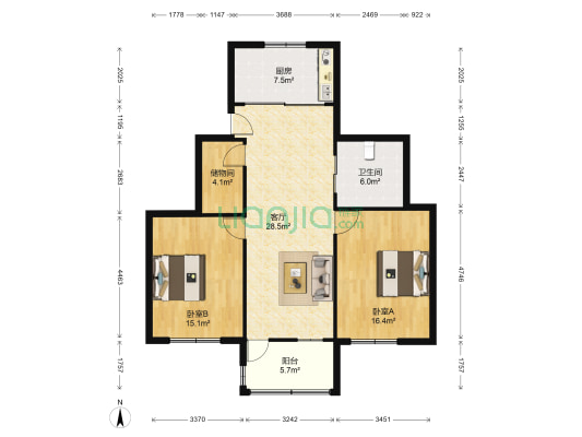 通运新村(龙潭路) 2室1厅1卫 97平方