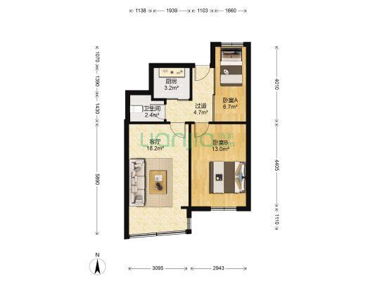 瓷厂宿舍 2室1厅1卫 57平方