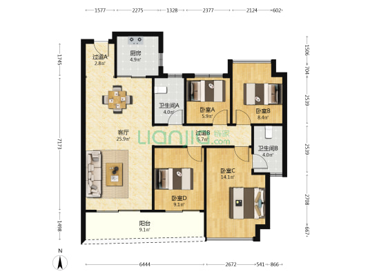 百世云境 4室1厅2卫 121平方