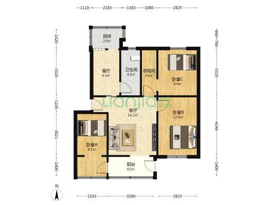 吉祥北街 3室2厅1卫 79平方