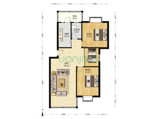 边检站生活区 3室1厅1卫 95平方