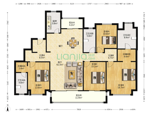 九龙源著花园 4室1厅3卫 202平方