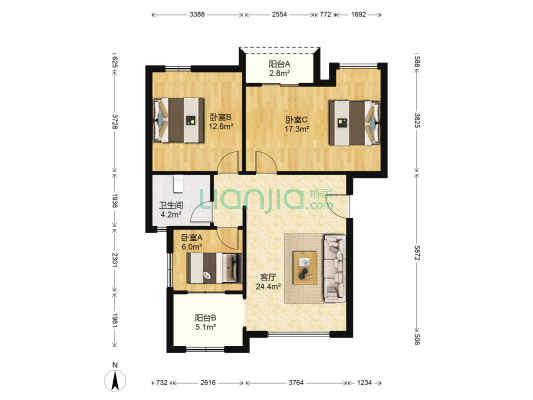 黄浦君庭 3室1厅1卫 85平方