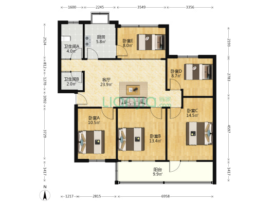 三院路3号 5室1厅2卫 111平方