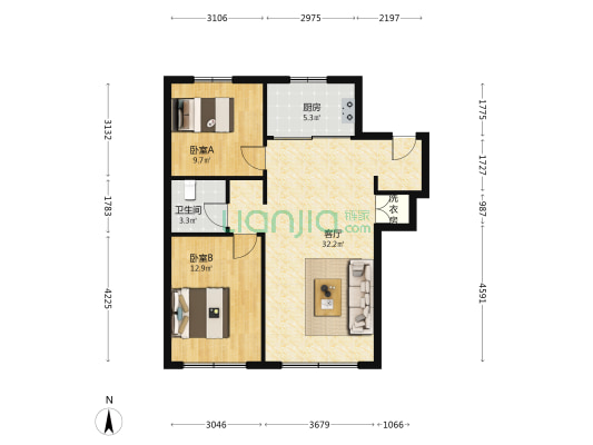 万科向日葵小镇东郡冬望里 2室1厅1卫 84平方