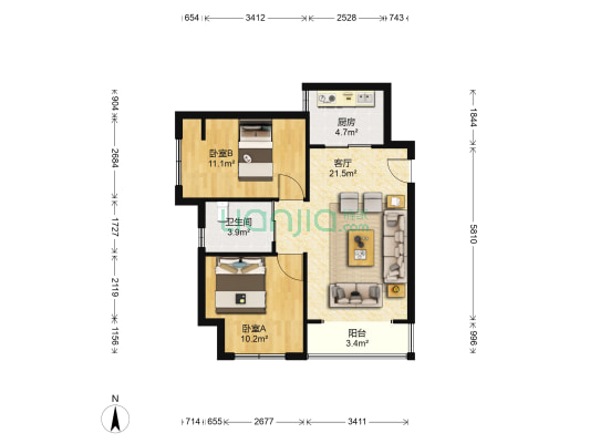 坤博幸福城 2室1厅1卫 71平方