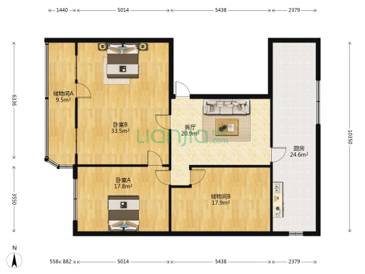 金海小区 2室1厅0卫 142平方
