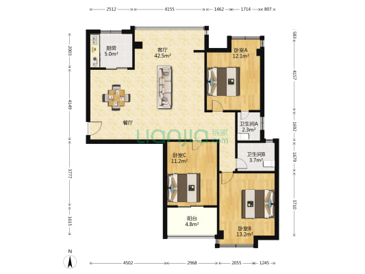 观音埔家园 3室1厅2卫 125平方