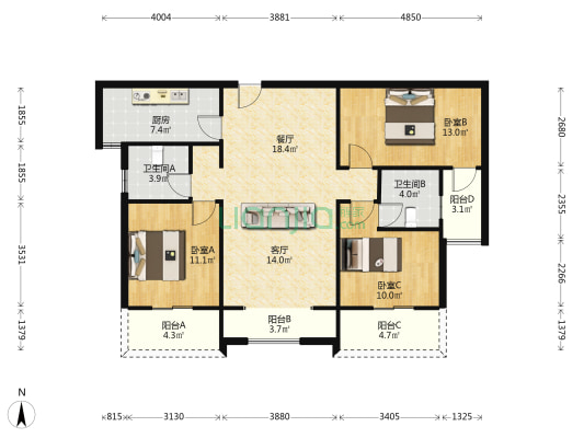 万正世家 3室2厅2卫 115平方