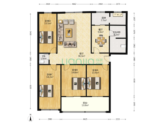 消防总队小区 4室2厅2卫 169平方