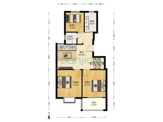 和泰嘉园 3室1厅1卫 94平方