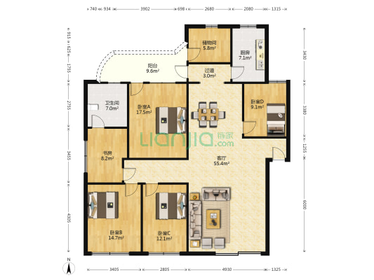 泰和巷106号院 5室1厅1卫 175平方