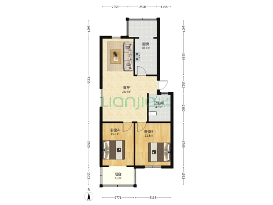 大通路联合大院 2室1厅1卫 82平方