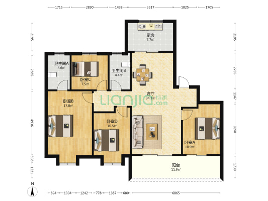 江山云望 4室1厅2卫 146平方