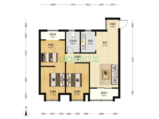 湖北交投·鹿鸣芳华 3室1厅1卫 108平方