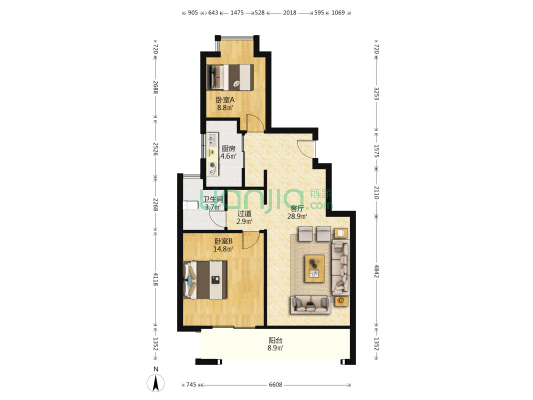 路劲梅都府 2室1厅1卫 87平方
