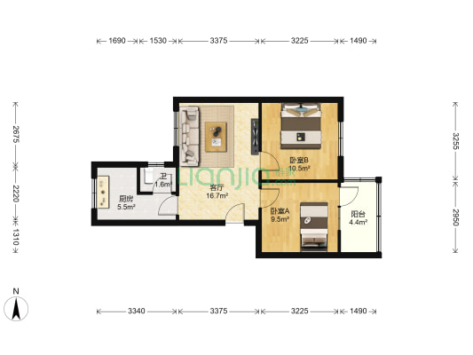 宅吉路34号 2室1厅1卫 57平方