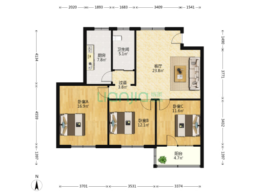 华中电力梨园小区东区 3室1厅1卫 109平方
