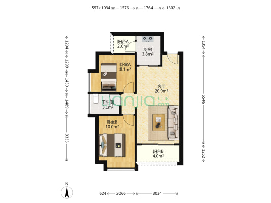 依山小筑 2室1厅1卫 64平方