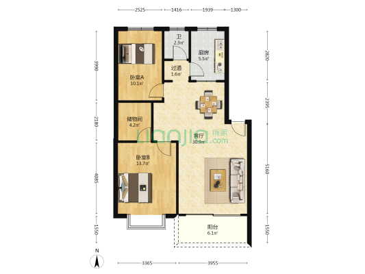 星沙商业步行街 2室1厅1卫 88平方