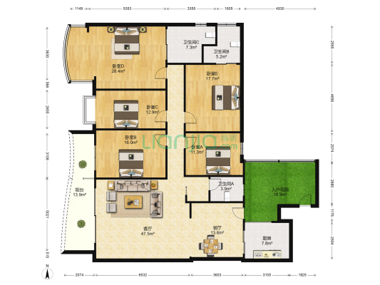 金旺角 5室2厅3卫 236平方