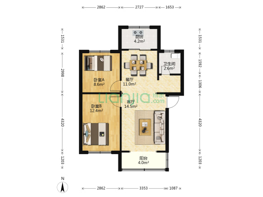 德缘小区北区 2室2厅1卫 72平方