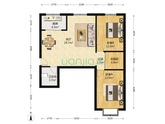 兰州城投五一馨苑2区 2室1厅1卫 97平方