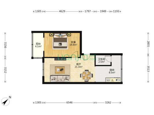 永康苑(肖家河中街) 1室1厅1卫 53平方