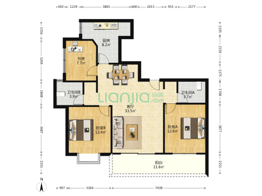 徐虹华庭 3室1厅2卫 115平方