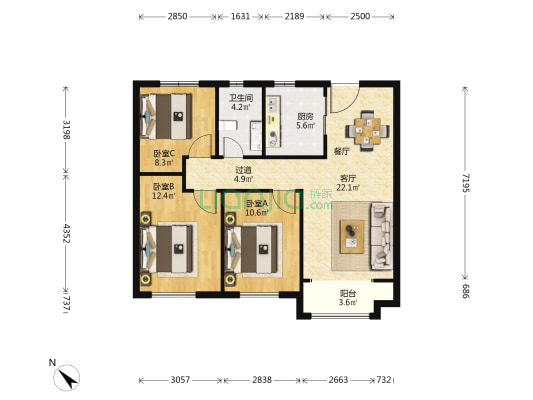 保利熙岸林语 3室1厅1卫 98平方