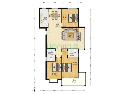 盛馨苑 3室1厅2卫 141平方