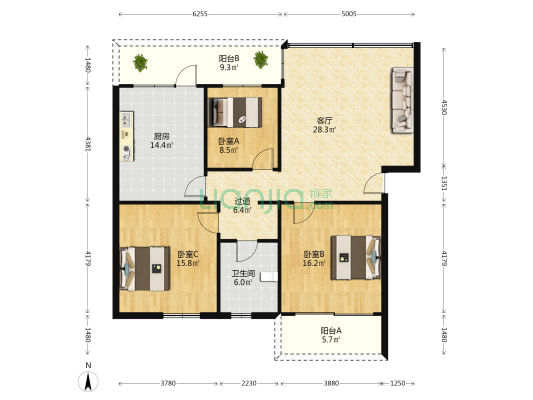 张溪市场大街1号 3室1厅1卫 102平方