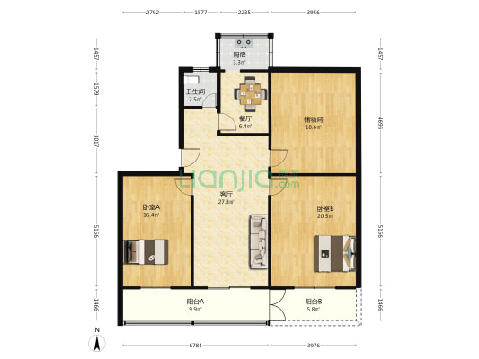轻工宿舍 2室2厅1卫 121平方