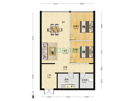 中国轻纺城创意园东区 2室1厅1卫 116平方