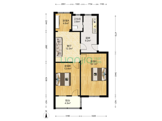尚友新村 3室1厅1卫 75平方